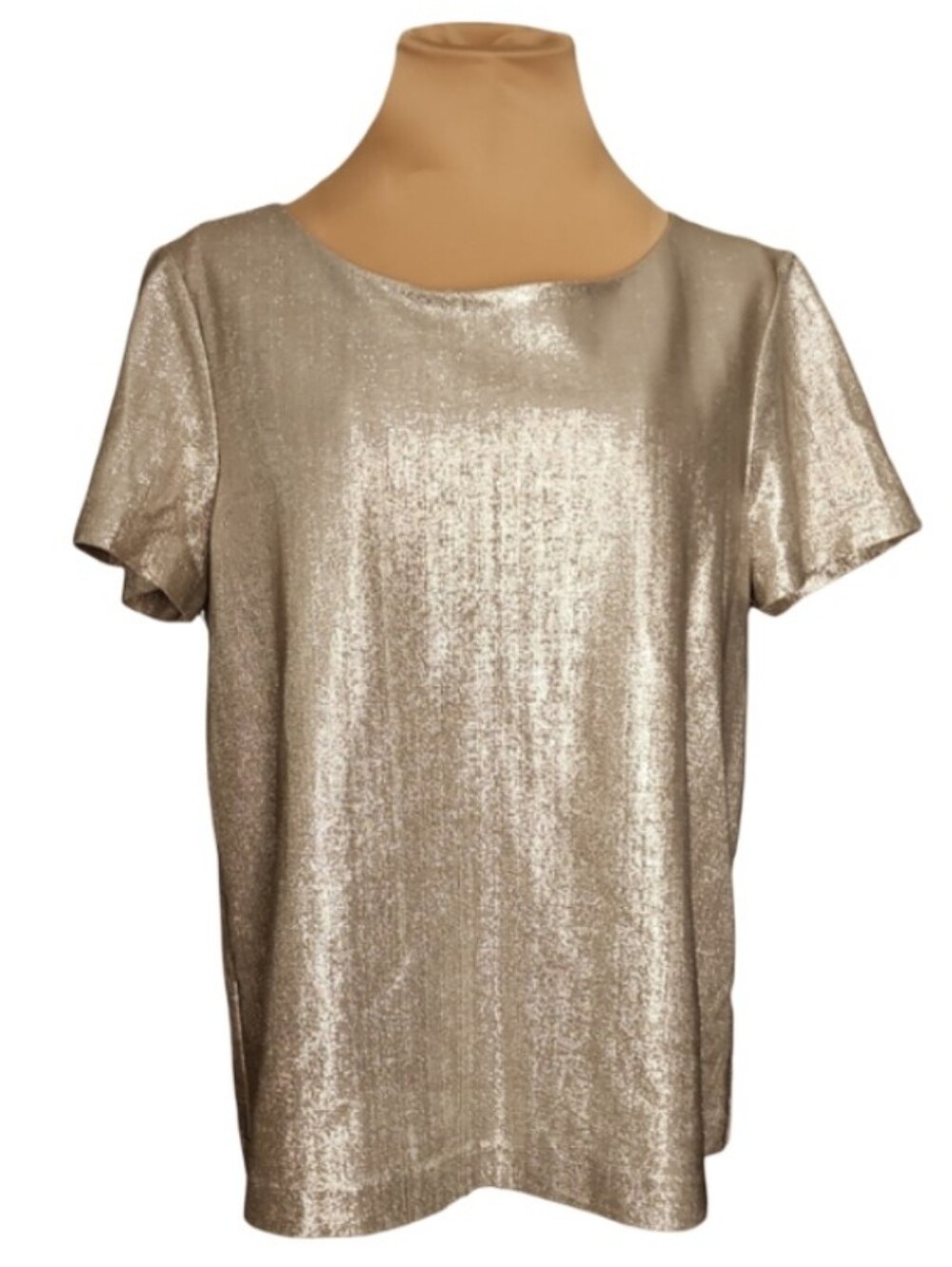 Lafayette 148 New York Metallic Gold Shimmer Short Sleeve Top Women's Large